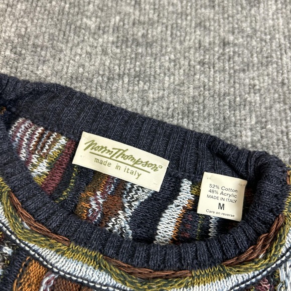 Norm Thompson Sweater Mens Large Brown 3D Textured Knit Crewneck Made in Italy - Picture 3 of 6